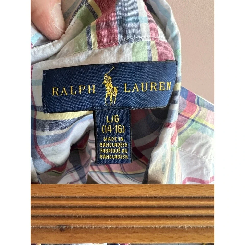 Ralph Lauren Polo Boys Plaid Button Button Short Sleeve Shirt Size Large (14-16)